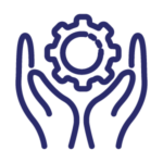 Two hands holding a gear symbol