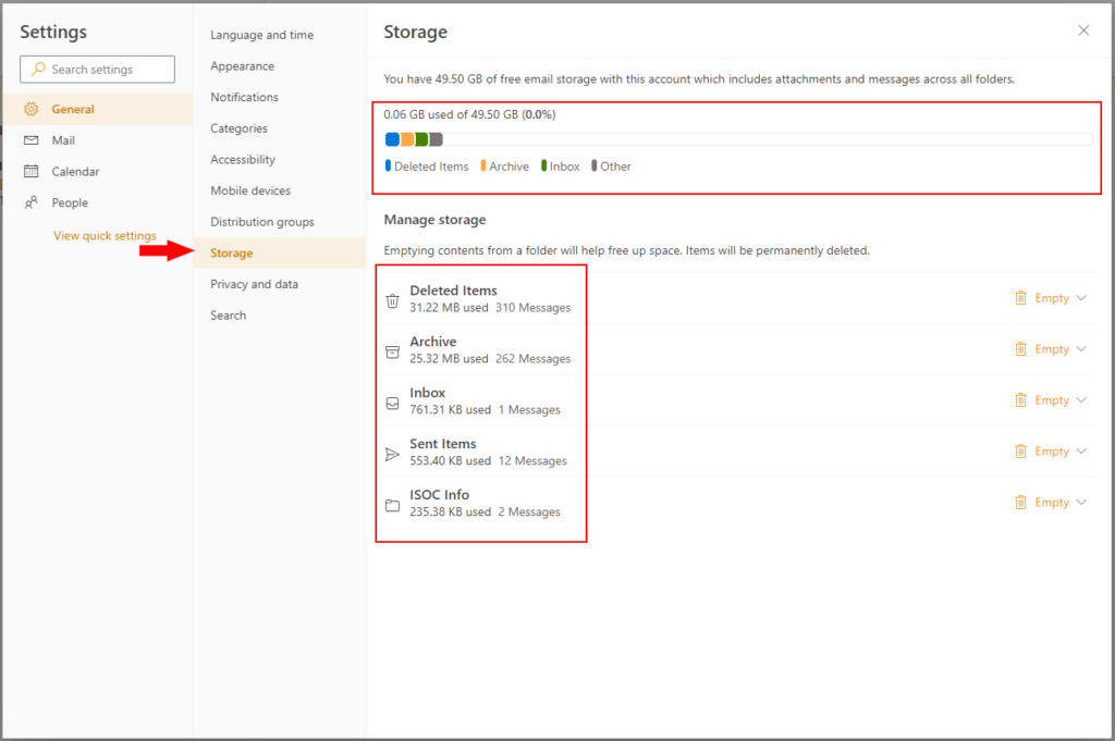 How To View Mailbox Size In OWA - isoc.net