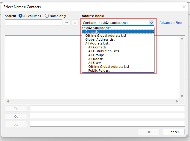 An image of the Outlook Address Book.