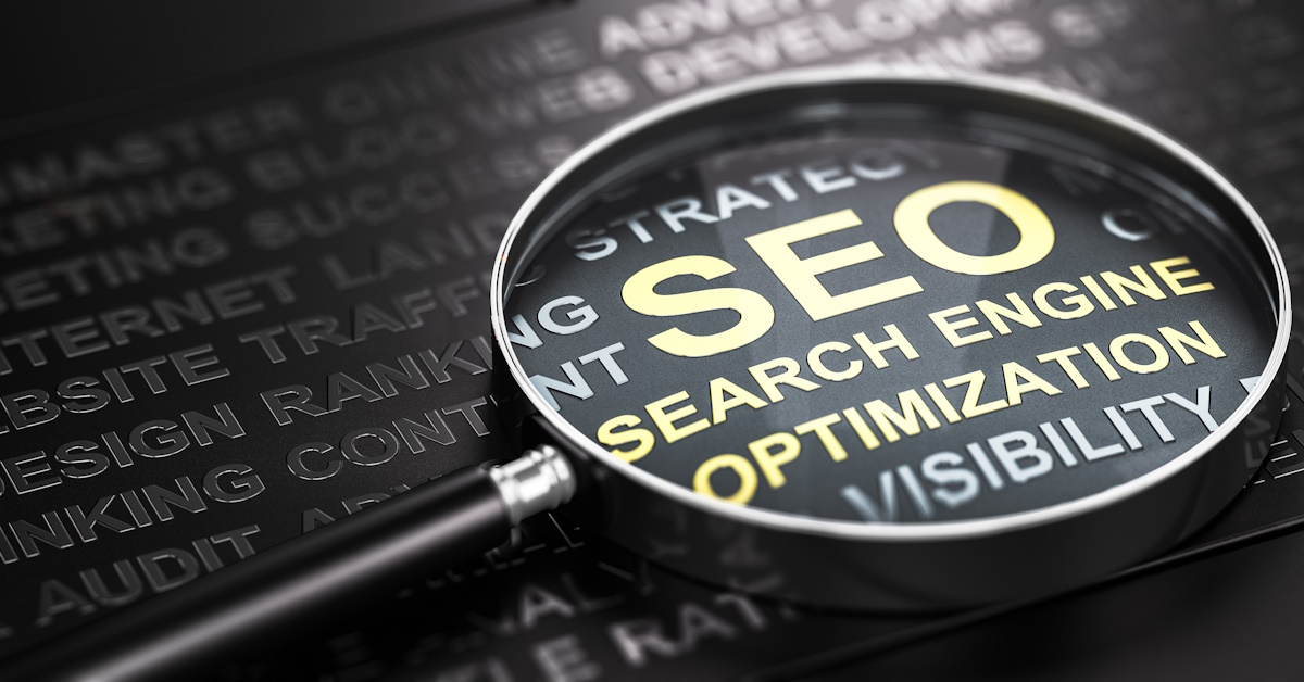An image of a magnifying glass highlighting SEO.