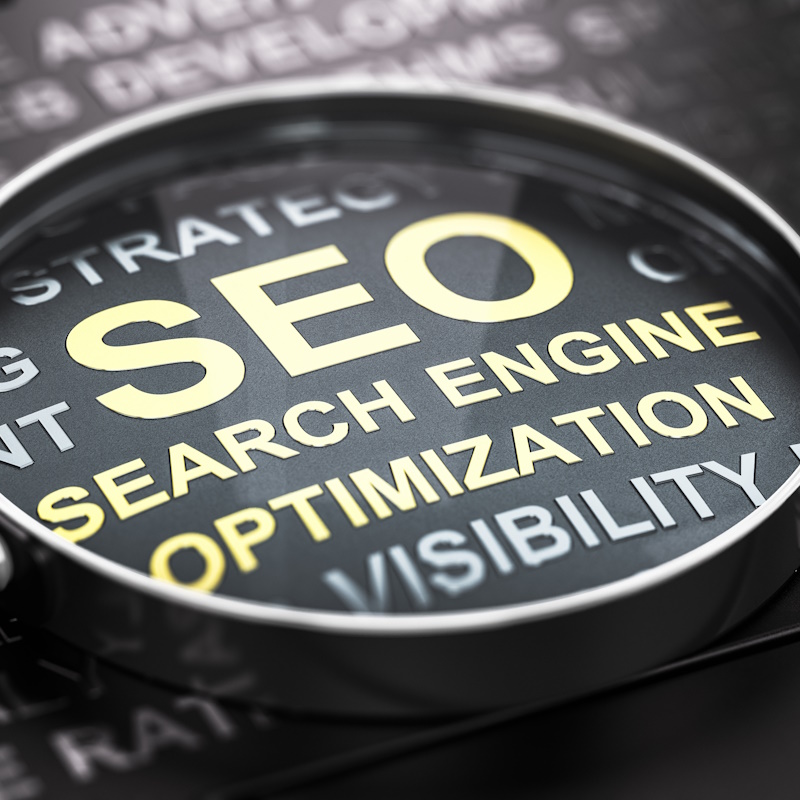 An image of a magnifying glass highlighting SEO.
