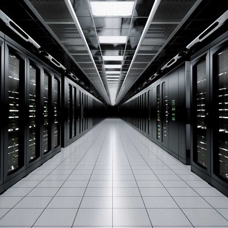 An image of server cabinets in a data center.