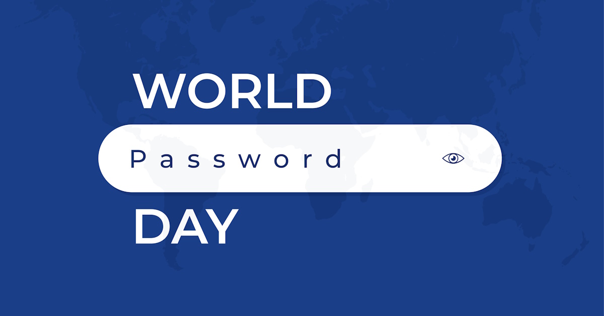 An image the says "world password day." The word password is inside an internet search bar.