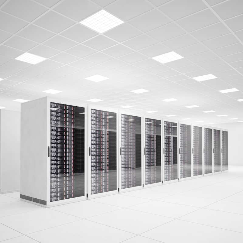 An image of server racks filled with servers inside of a data center.