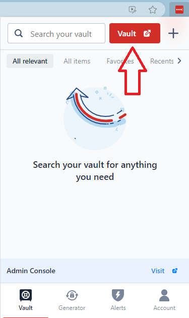 Open extension and prompting the LastPass Vault Button to appear.