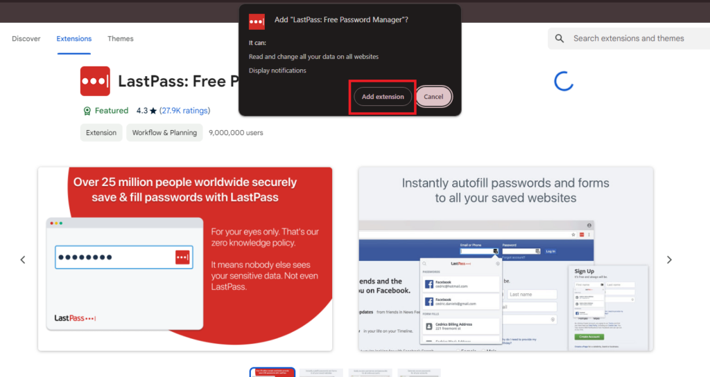 Click the Add extension button from the pop up that google chrome shows.