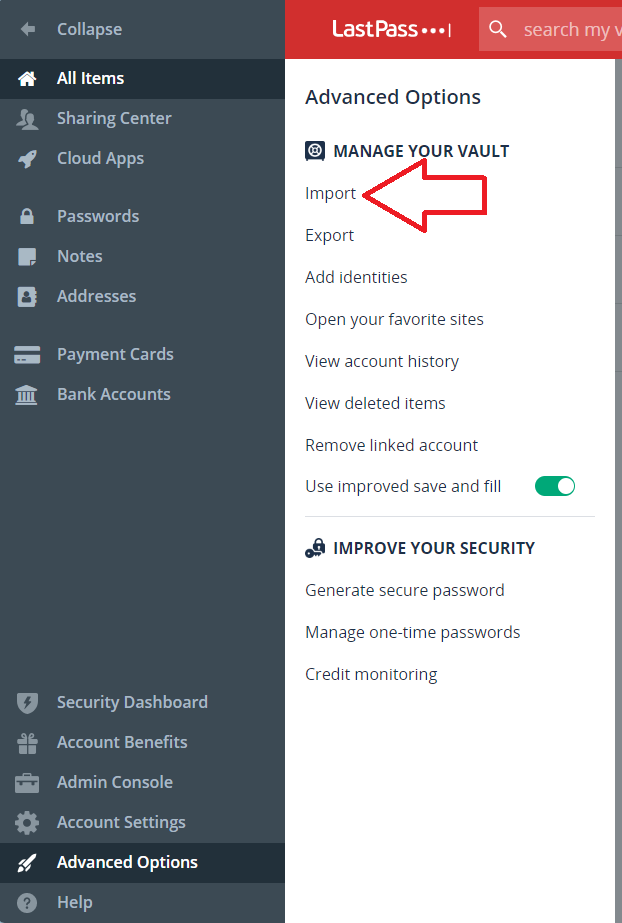 LastPass Vault showing the word