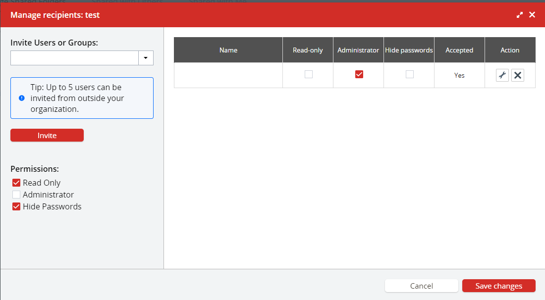 LastPass Managing recipients for LastPass. This lets you control the users permissions for access to passwords that are shared.