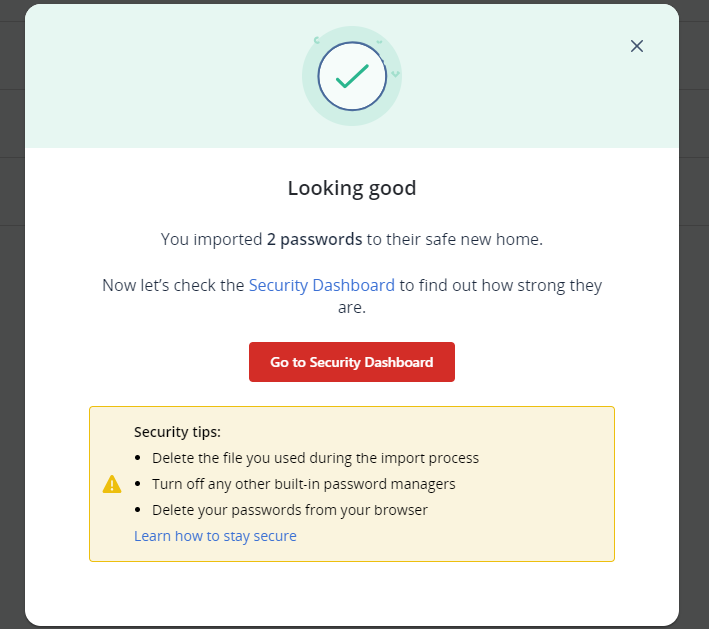 LastPass adding passwords into the LastPass Vault successfully.