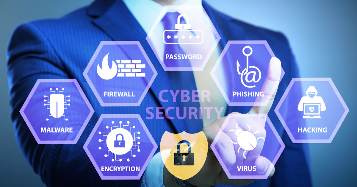 An image showing different icons which represent different aspects of cyber security.
