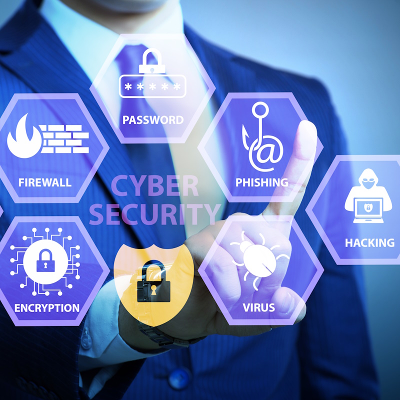 An image showing different icons which represent different aspects of cyber security.