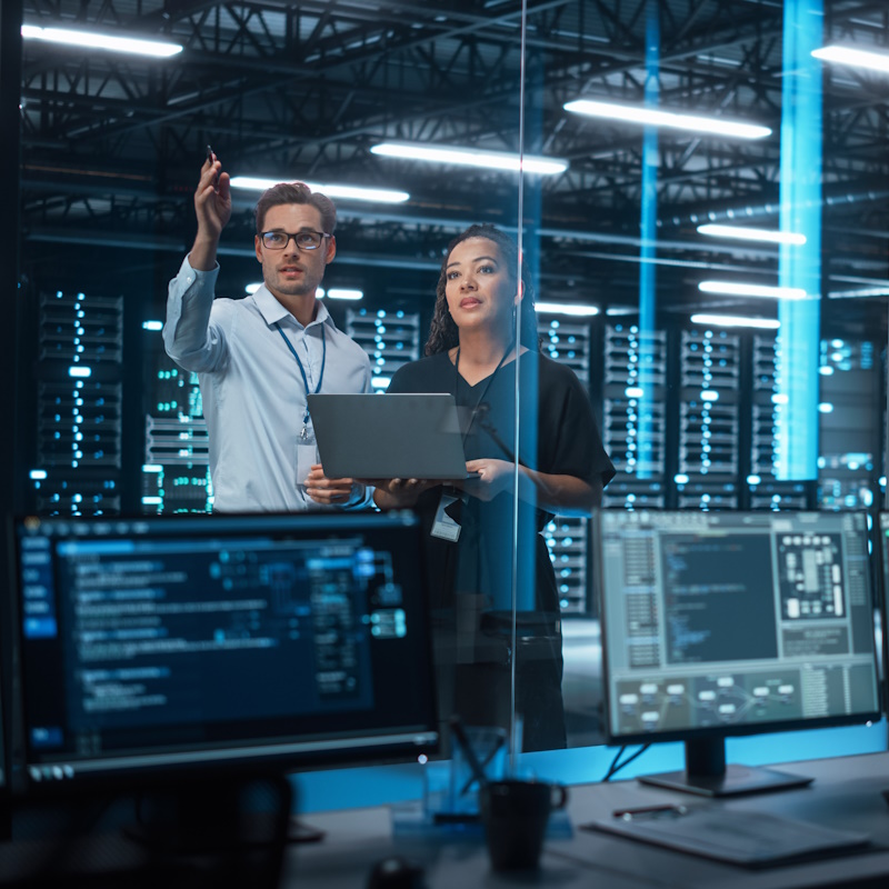 An image of two cyber security experts going over best practices.