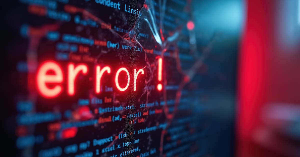 An image of command line text in the background, and in the foreground in large red letters it reads "error!"