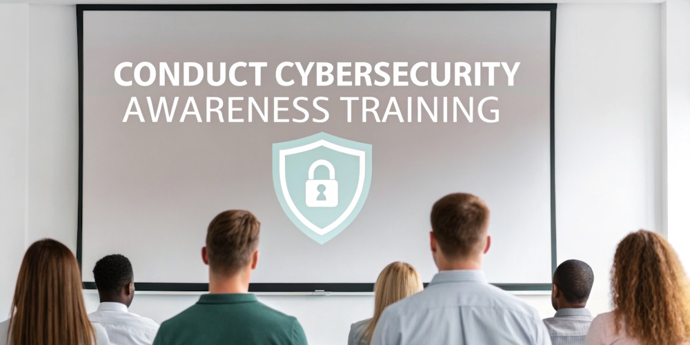 An image of employees in sitting in a training for for cyber security awareness training