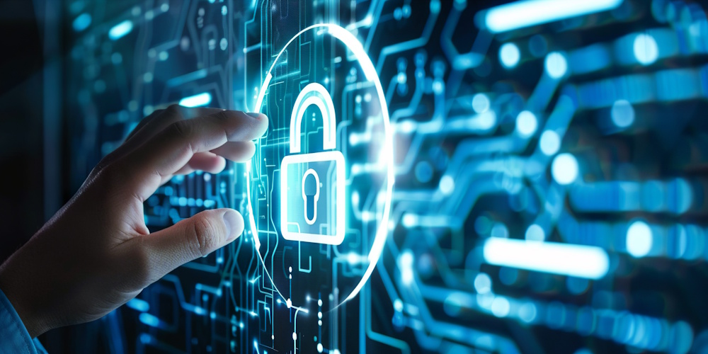 An image of a hand about to touch an image of a padlock on a touchscreen