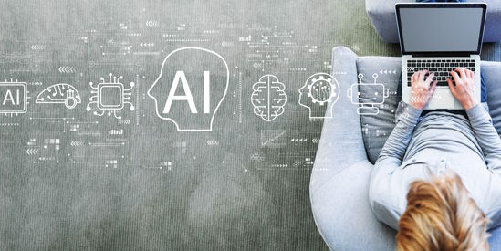 AI concept with man using a laptop