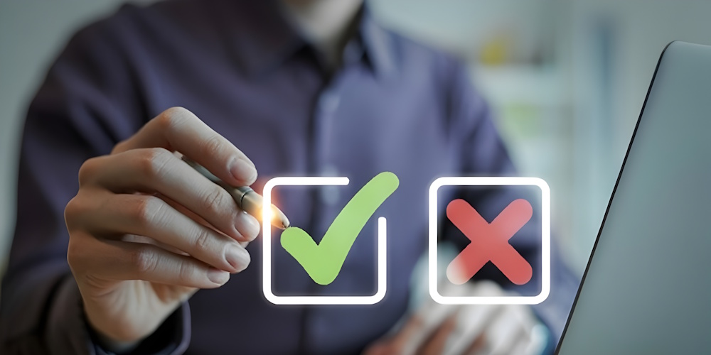 An image of a person clicking on a green check mark.