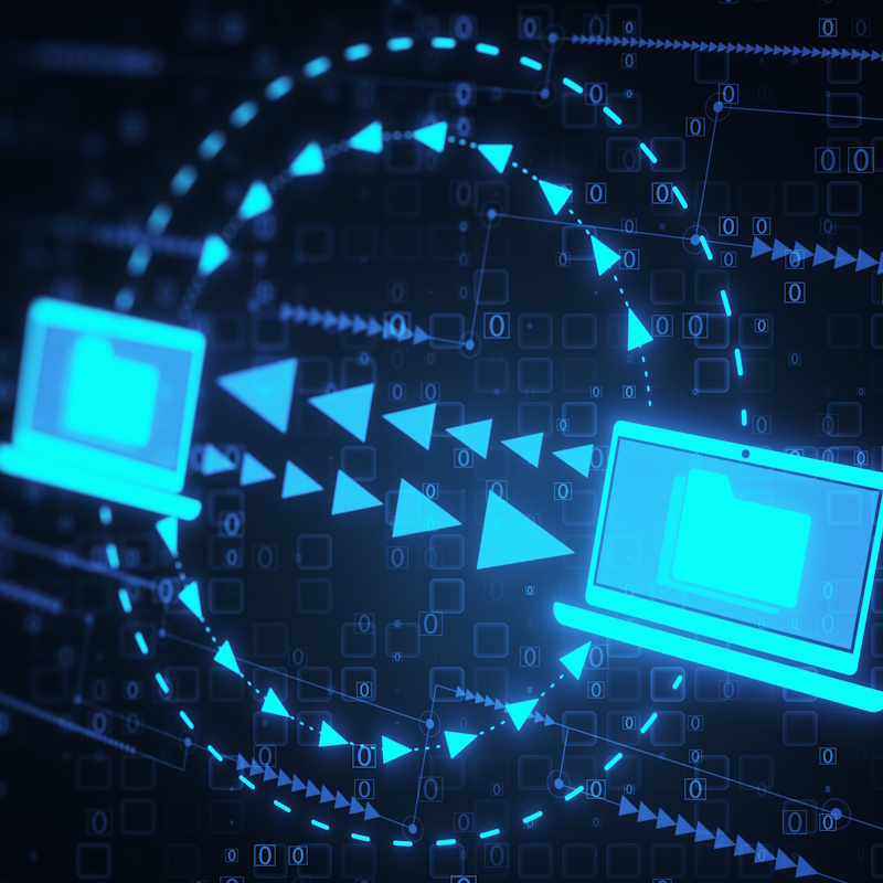 Creative digital data transfer and exchange folders on dark wallpaper. Backup data, virtual document storage or loading on cloud service. 3D Rendering