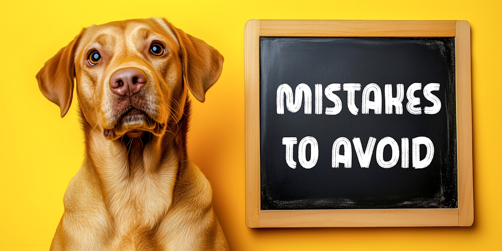 M365MigrationPic9_1144163465 A dog next to a chalkboard that reads Mistakes to Avoid.